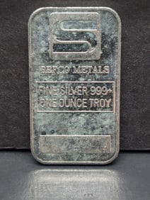 1 Oz. .999 FINE SILVER Simmons/Refco Designed Art Bar