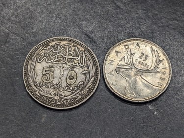 1938 Canada 25 Silver Cents & 1917 Egypt 5 Silver Qirsh/Piastres