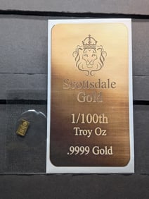 1/100th Troy Oz. .9999 PURE GOLD Scottsdale Mint Designed Miniature Art Bar