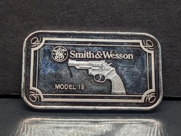 1 Oz. .999 FINE SILVER Smith & Wesson Model 19 Designed Art Bar