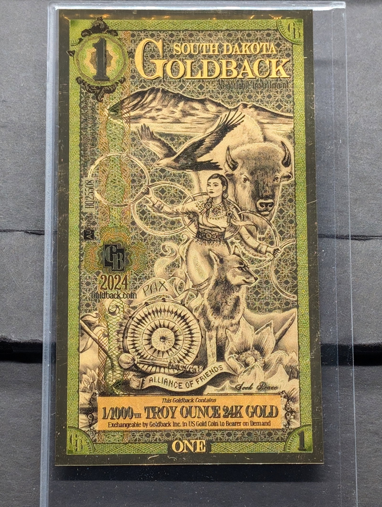 1/1000th Troy Oz. 24k PURE GOLD 2024 $1.00 South Dakota Goldback: 1/1000th Troy Oz. 24k PURE GOLD 2024 $1.00 South Dakota Goldback
