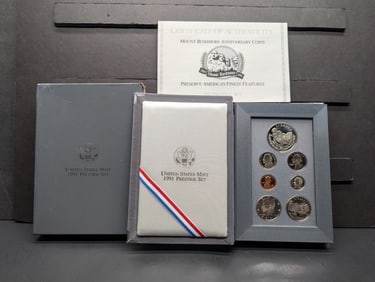 1991-S U.S. Mint Prestige Set in OGP w/ COA - Mount Rushmore Anniv. (Has Box Damage)