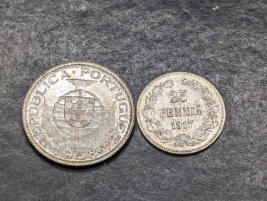 1958 Portuguese Timor 3 Escudos & 1917 Finland 25 Silver Pennia