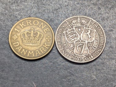 1926 Denmark 1 Krone & 1901 Great Britain 1 Silver Florin/2 Silver Shillings