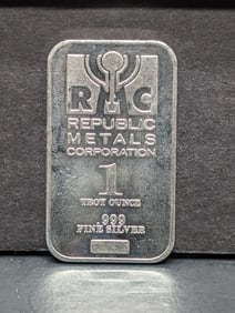1 Oz. .999 FINE SILVER Republic Metals Corporation Designed Art Bar