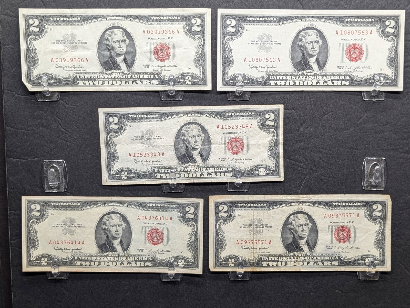 Lot of 5 Various 1963 Series $2.00 RED SEAL Banknotes (1 of 4)