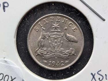 1942-D Australia Six Pence Silver Coin 92.5%