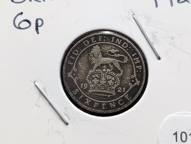 1921 Britain Six Pence Silver Coin 50%