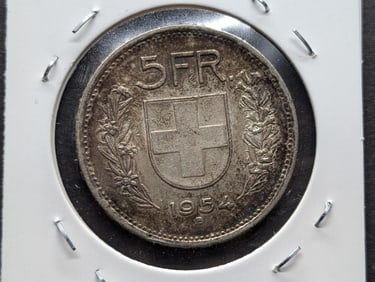 1954-B Switzerland Five Francs Silver Coin 83.5%