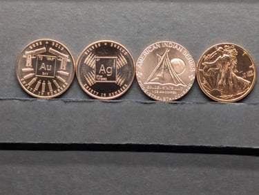 1 Oz. Each .999 FINE COPPER Various Designed Rounds (4 PCS)