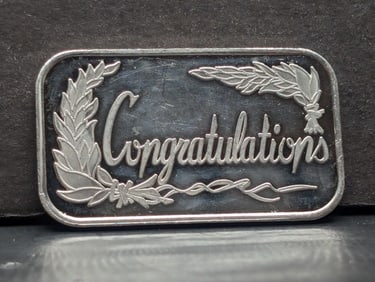 1 Oz. .999 FINE SILVER Congratulations Designed Art Bar