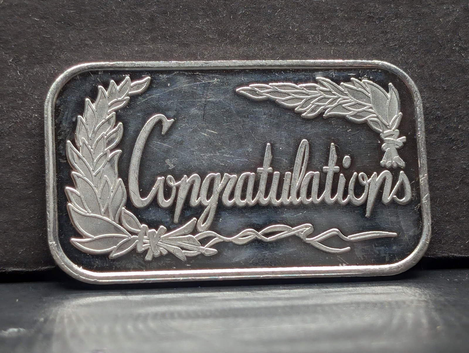 1 Oz. .999 FINE SILVER Congratulations Designed Art Bar: 1 Oz. .999 FINE SILVER Congratulations Designed Art Bar