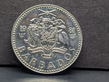 1981 Barbados Five Dollar Coin 80% Silver, 31.1 Grams