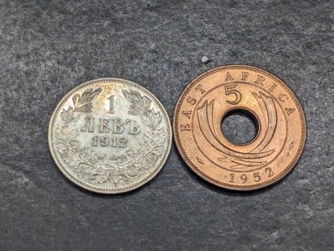 1912 Bulgaria 1 Silver Lev & 1952 East Africa 5 Cents