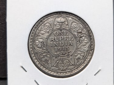 1913 British India .917 Silver Rupee. VF. Half Dollar Size.