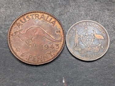 1943 Australia Penny & 1916 Australia 1 Silver Shilling