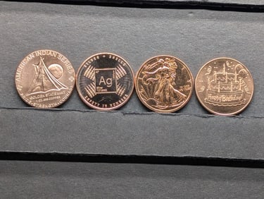 1 Oz. Each .999 FINE COPPER Various Designed Rounds (4 PCS)