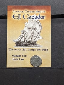 1783 El Cazador Silver Half Reale. Super detail. Shipwreck coin.