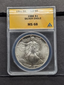 1986 American Silver Eagle ANACS MS68 First Year Key Date!