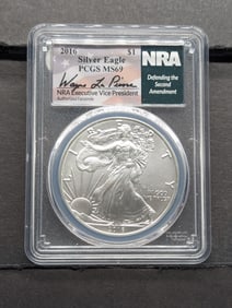 2016 American Silver Eagle PCGS MS69 Signed NRA Executive Vice President