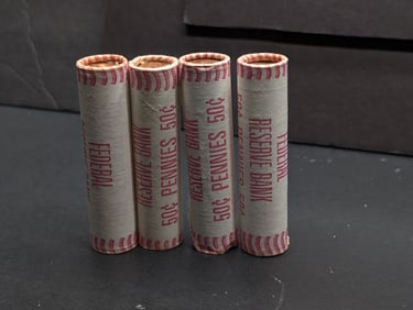 4 Rolls 1976 Lincoln Cents in Federal Reserve Wrappers. GEM Red.