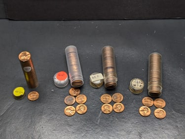 4 Rolls Lincoln Cents: 1960 Large Date, 1961-D, 62-D, and 64-D. GEM Red.