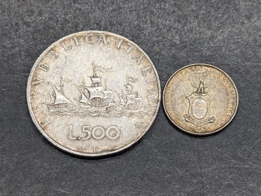1945 Philippines 10 Silver Centavos & 1958 Italy 500 Silver Lira