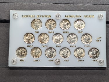 (15) Mercury Dimes In Capital Plastic case 1941-1945
