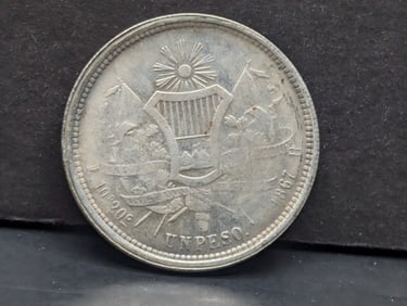 1867 -R Guatemala One Peso 90% Silver, 27 Gr.