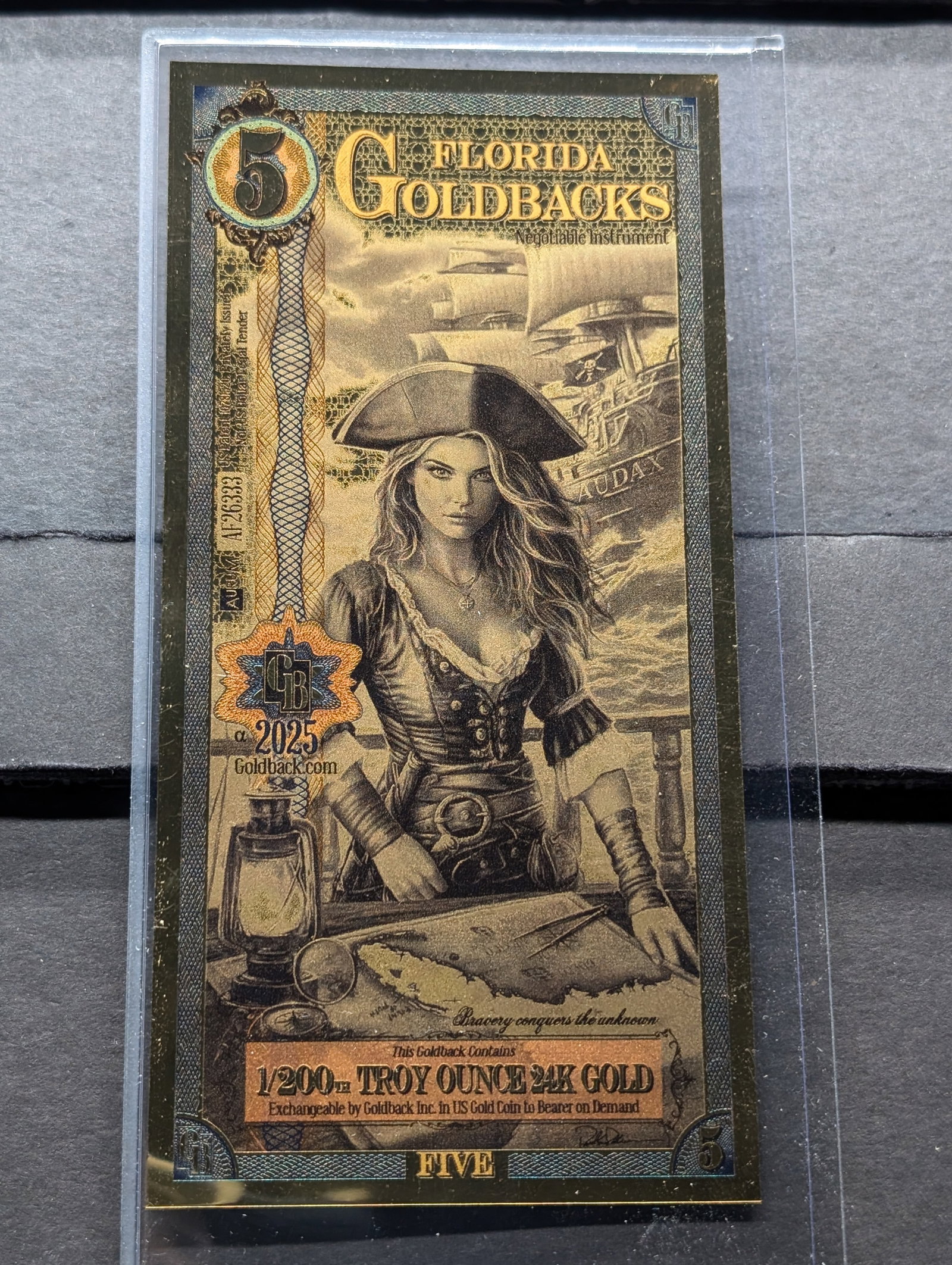 1/200th Troy Oz. 24k PURE GOLD 2025 $5.00 Florida Goldback: 1/200th Troy Oz. 24k PURE GOLD 2025 $5.00 Florida Goldback