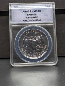 2013 Canada $5, Antelope. Slabbed by ANACS, respected grader, as perfect MS 70, Deep Cameo.