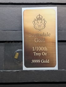 1/100th Troy Oz. .9999 PURE GOLD Scottsdale Mint Designed Miniature Art Bar