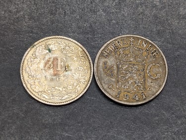 1941-P Netherlands East Indies 1/4 Silver Gulden & 1962 Switzerland 1/2 Francs