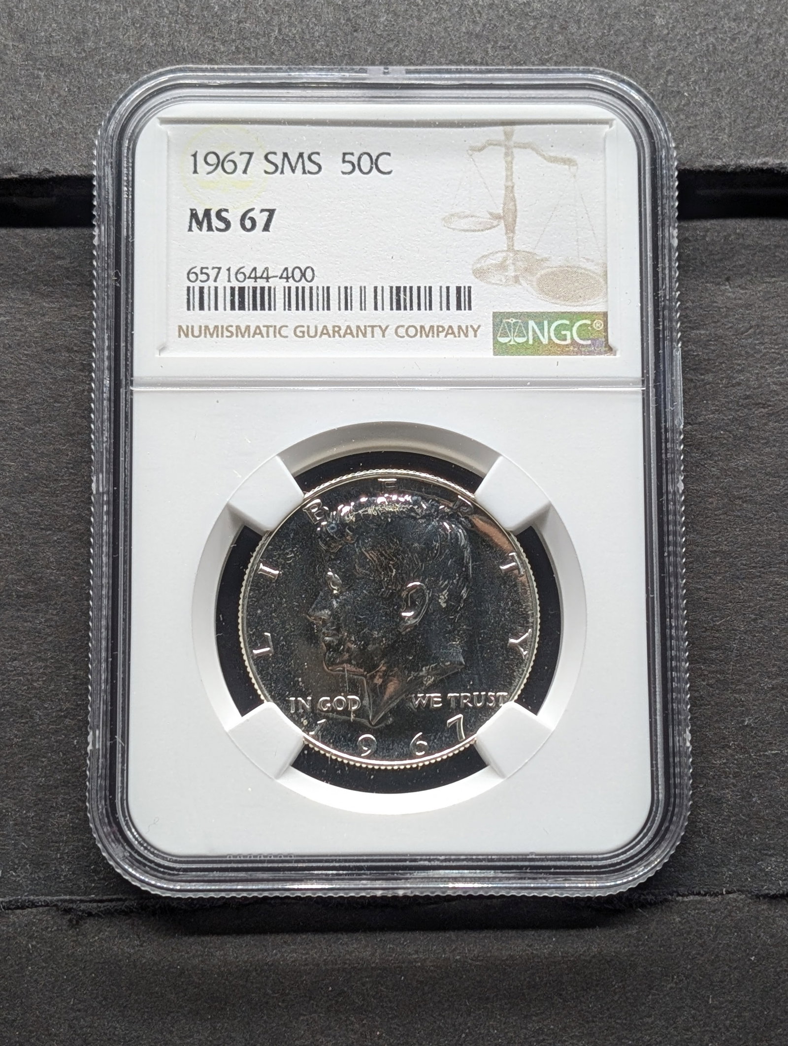 1967 SMS Kennedy Silver Half Dollar - NGC MS67: 1967 SMS Kennedy Silver Half Dollar - NGC MS67
