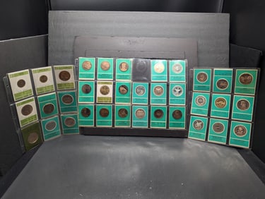 Large Collection of Various Bronze Commem Medals in Display Cards & Collector's Sleeve (36 PCS)