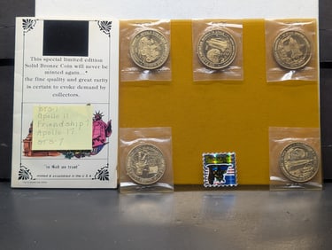 Special limited edition bronze coins for space missions including STS-1, Apollo 11, Friendship 7,