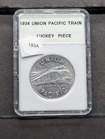 1934 Union Pacific Train Lucky Piece. Made of Aluminum. BU.