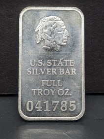 1 Oz. .999 FINE SILVER State of Georgia/Indian Head Designed Art Bar