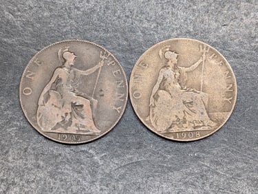 1907 & 1908 Great Britain Large Cents