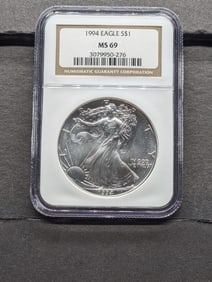 1994 American Silver Eagle - NGC MS69 - Near Perfect in Grade