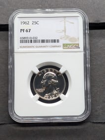 1962 PROOF Washington Silver Quarter - NGC PF67