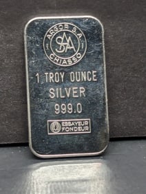 1 Oz. .999 FINE SILVER Argor S.A. Chiasso Designed Art Bar