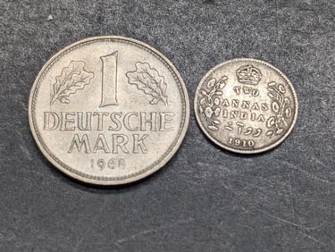 1968 Germany 1 Deutsche Mark & 1910 India-British 2 Silver Annas
