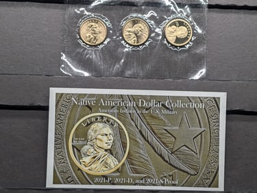 2021 P,D, S Native American Dollar Mint Mark Collection - American Indians in the U.S. Military
