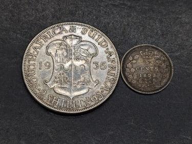 1893 Canada 5 Silver Cents & 1935 South Africa 2 Silver Shillings