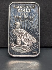 1 Oz. .999 FINE SILVER American Eagle Designed Art Bar