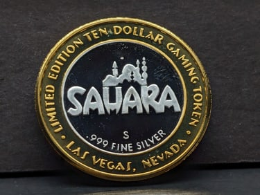 Limited Edition .999 FINE SILVER Center Sahara Casino $10 Gaming Token in Capsule