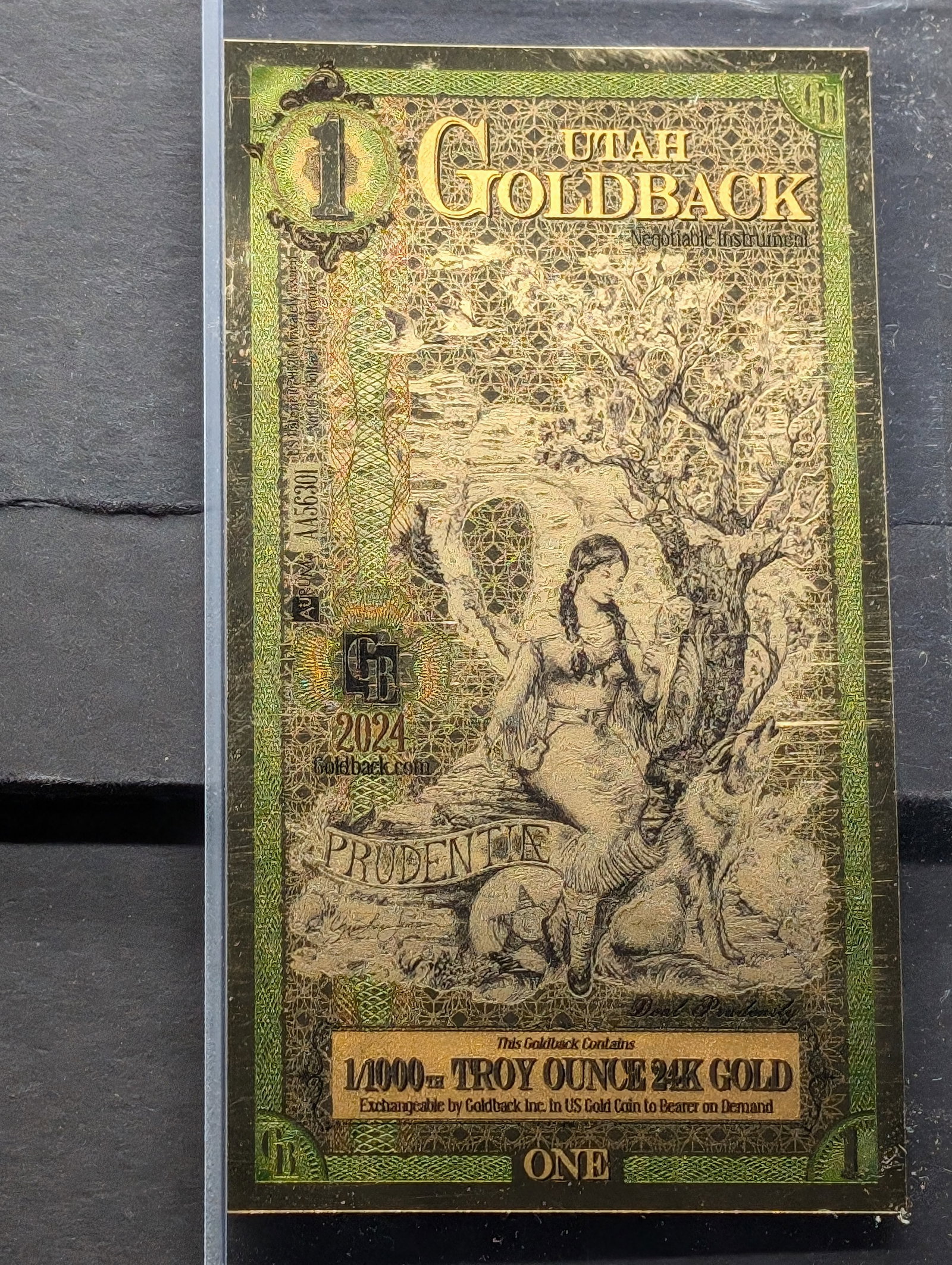 1/1000th Troy Oz. 24k PURE GOLD $1.00 2024 Utah Goldback: 1/1000th Troy Oz. 24k PURE GOLD $1.00 2024 Utah Goldback