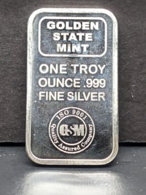 1 Oz. .999 FINE SILVER Golden State Mint Designed Art Bar