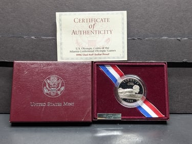 1996-S Clad PROOF Atlanta Centennial Olympics Swimming Commem Half Dollar in OGP w/ COA